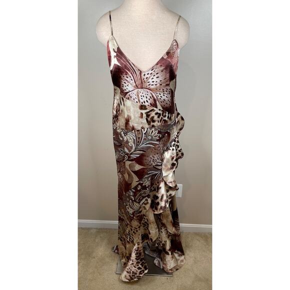 Retrofete Raelynn Silk Ruffle Tiered Vintage Mixed Animal Print Maxi Dress Sz L - Picture 3 of 9